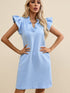 Light Blue Ruffled V-Neck Shift Mini Dress with Puff Sleeves