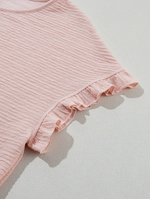Light Pink Textured Ruffle Sleeve Elegant Blouse