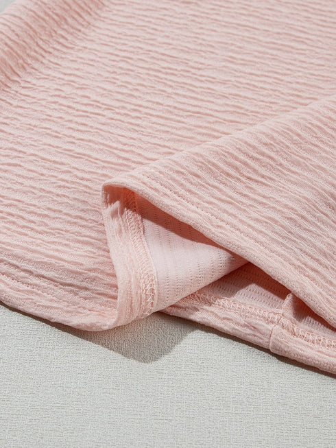 Light Pink Textured Ruffle Sleeve Elegant Blouse