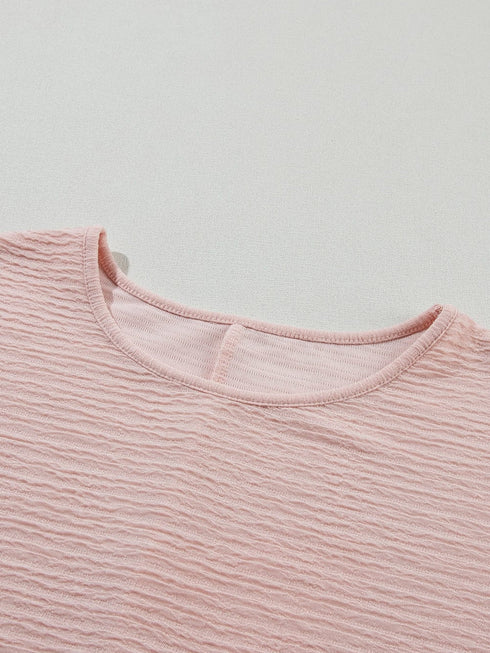 Light Pink Textured Ruffle Sleeve Elegant Blouse