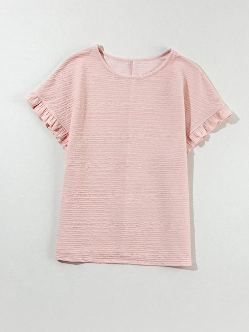 Light Pink Textured Ruffle Sleeve Elegant Blouse