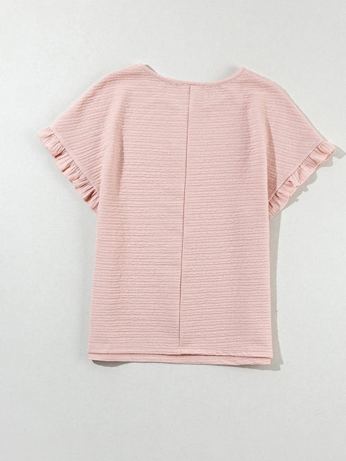 Light Pink Textured Ruffle Sleeve Elegant Blouse