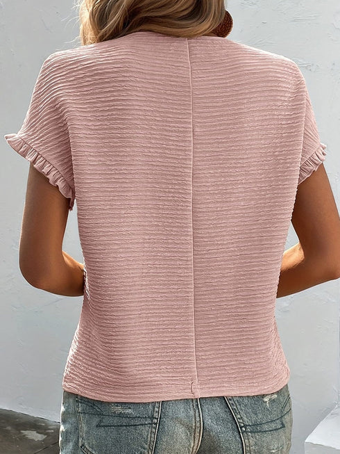 Light Pink Textured Ruffle Sleeve Elegant Blouse