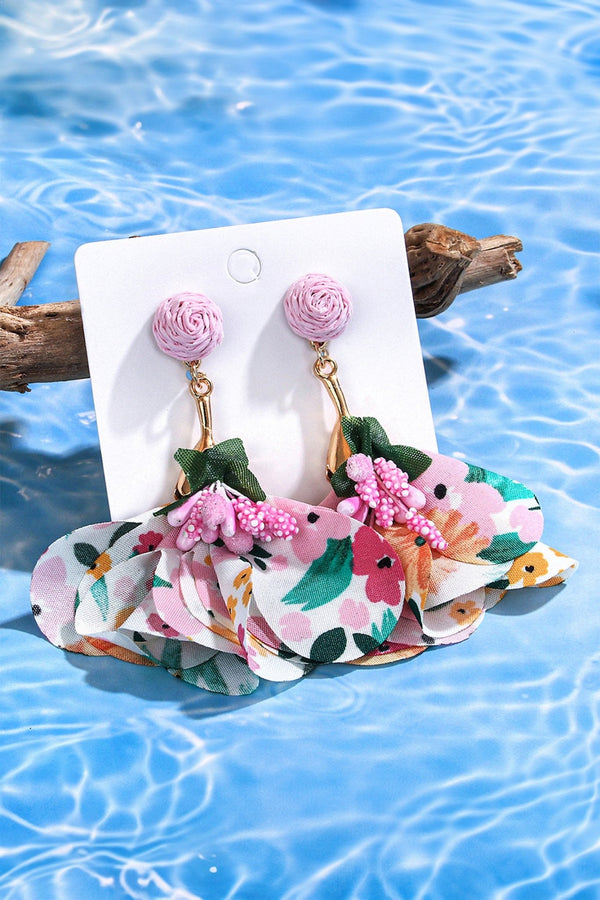 Women's Lightweight Pink Boho Flower Raffia Earrings for Women - Stylish Vacation Accessory for Effortless Summer Elegance