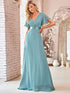 Long Empire Waist Bridesmaid Dress with Short Flutter Sleeves