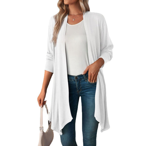 Long sleeve cardigan solid color coat long top for women