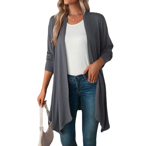 Long sleeve cardigan solid color coat long top for women