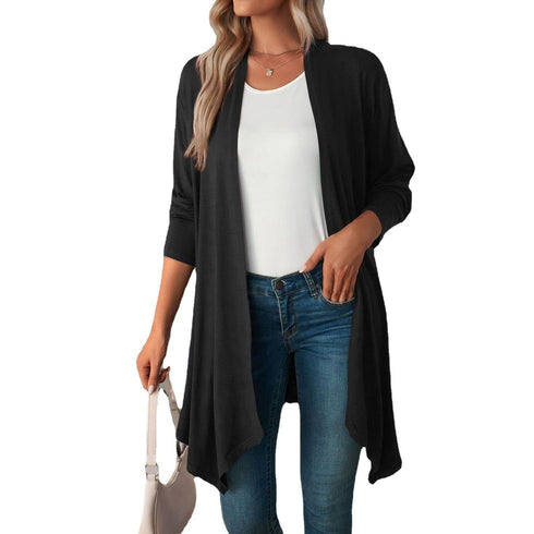 Long sleeve cardigan solid color coat long top for women