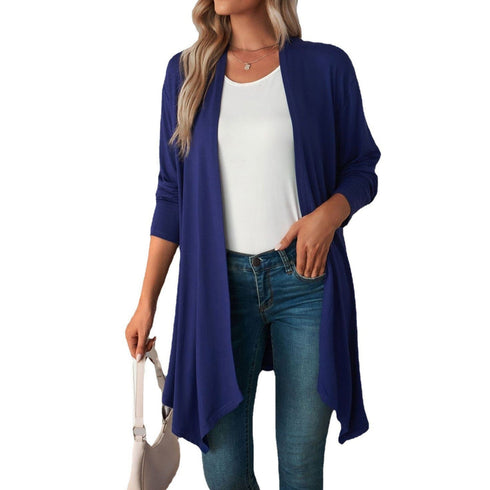Long sleeve cardigan solid color coat long top for women