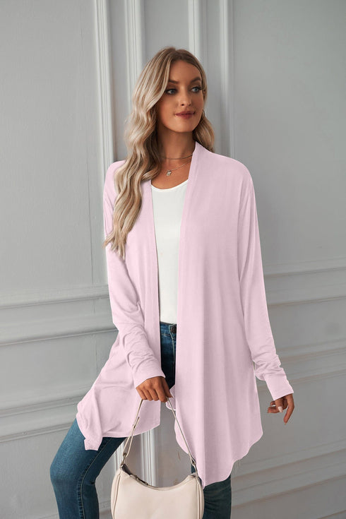 Long sleeve cardigan solid color coat long top for women