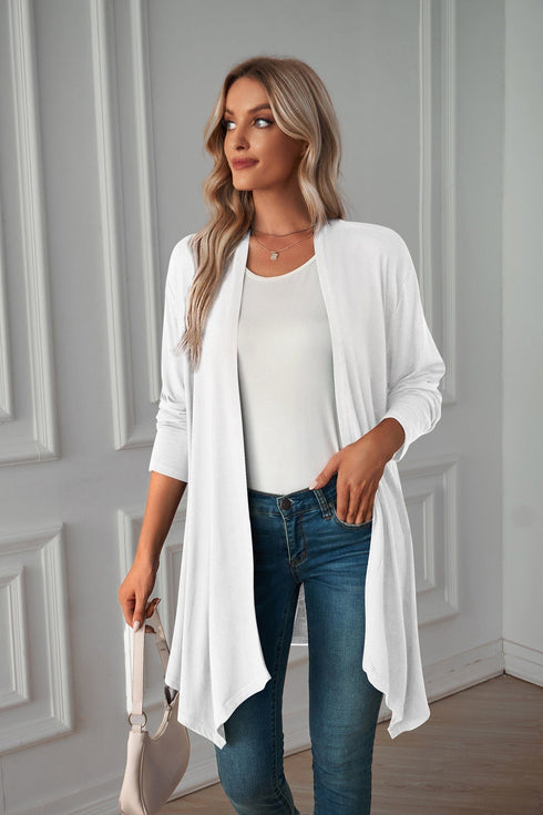 Long sleeve cardigan solid color coat long top for women