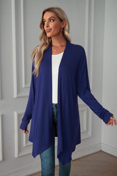 Long sleeve cardigan solid color coat long top for women