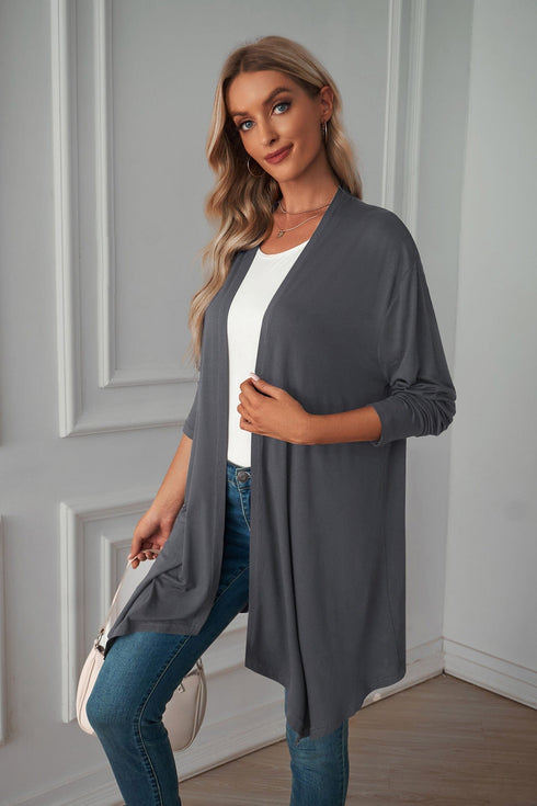 Long sleeve cardigan solid color coat long top for women