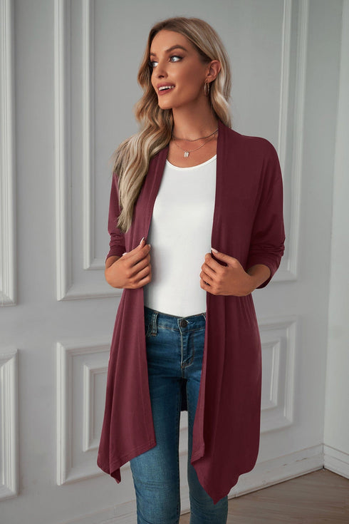 Long sleeve cardigan solid color coat long top for women