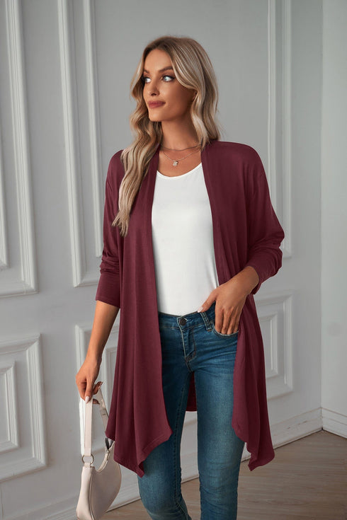 Long sleeve cardigan solid color coat long top for women
