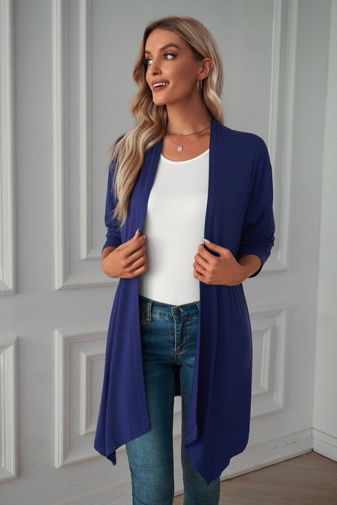 Long sleeve cardigan solid color coat long top for women
