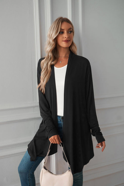 Long sleeve cardigan solid color coat long top for women