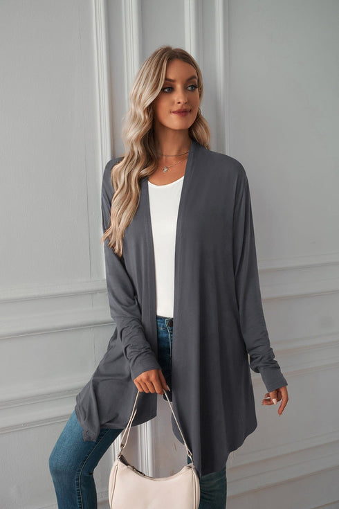Long sleeve cardigan solid color coat long top for women