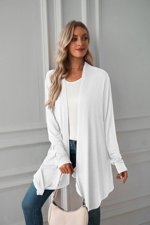 Long sleeve cardigan solid color coat long top for women