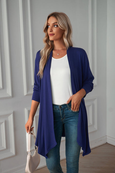 Long sleeve cardigan solid color coat long top for women