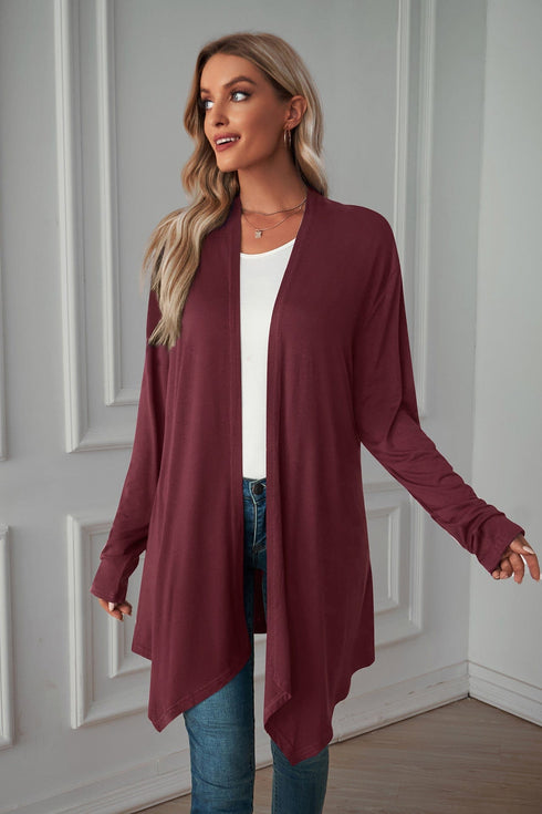 Long sleeve cardigan solid color coat long top for women