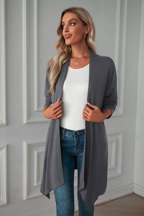 Long sleeve cardigan solid color coat long top for women