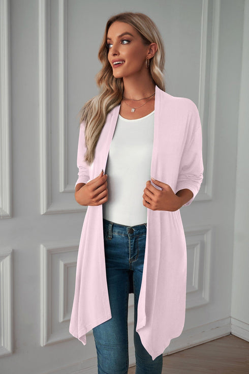 Long sleeve cardigan solid color coat long top for women