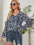 Long Sleeve Floral Printed Loose Chiffon T-Shirt