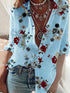 Long Sleeve Flower Print Lapel Shirt