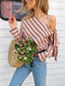 Long Sleeve Slanted Shoulder Striped Shirt