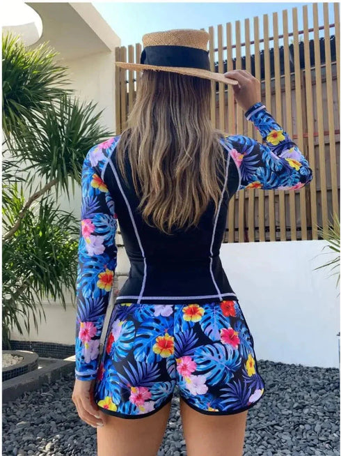 Long Sleeve Surfing Swimsuit Print Swimwear Women Two Pieces Diving Clothes Bathing Swimming Suit Surfing Summer Wetsuit