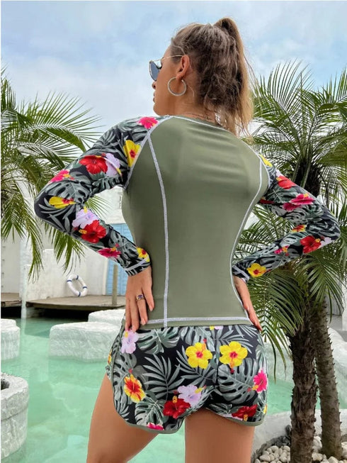 Long Sleeve Surfing Swimsuit Print Swimwear Women Two Pieces Diving Clothes Bathing Swimming Suit Surfing Summer Wetsuit
