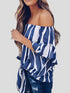 Loose Chiffon Off Shoulder Striped Front Tie 3/4 Sleeve Blouses
