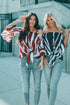 Loose Chiffon Off Shoulder Striped Front Tie 3/4 Sleeve Blouses