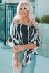 Loose Chiffon Off Shoulder Striped Front Tie 3/4 Sleeve Blouses