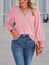 Loose Cut Out Lace Panel V-Neck Lace Blouse
