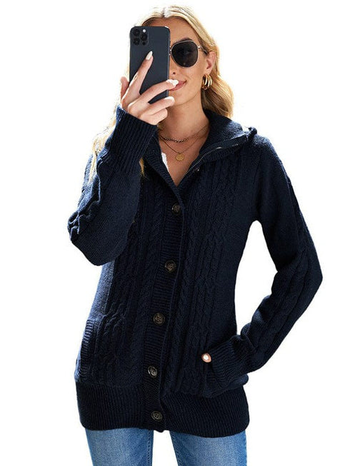 Loose Fleece Hooded Sweater Coat for Women with Wool Blend Fabric