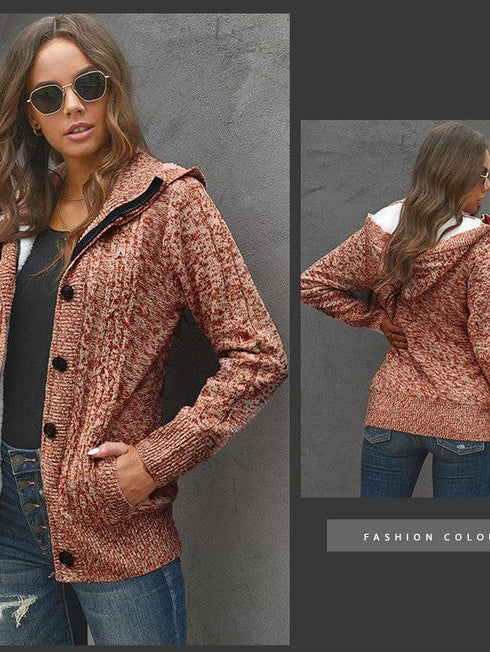 Loose Fleece Hooded Sweater Coat for Women with Wool Blend Fabric