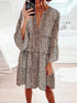 Loose Leopard Print V-neck Dress - Drop Shoulder- A-Line - Closed - Cape - Paneled