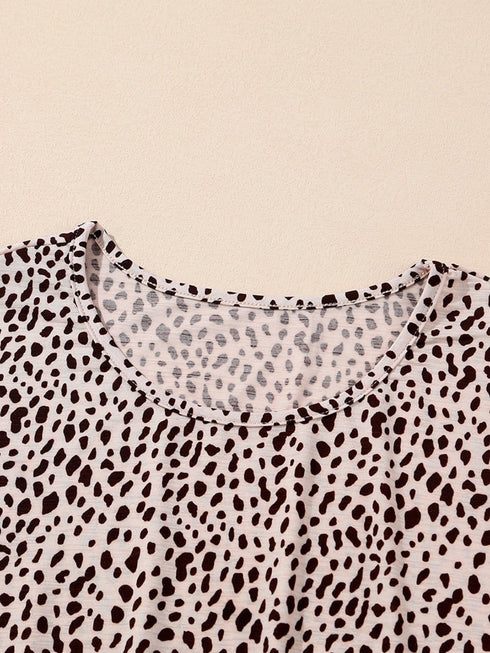 Loose Leopard Print V-neck Dress - Drop Shoulder- A-Line - Closed - Cape - Paneled