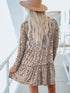 Loose Leopard Print V-neck Dress - Drop Shoulder- A-Line - Closed - Cape - Paneled