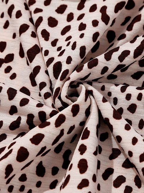 Loose Leopard Print V-neck Dress - Drop Shoulder- A-Line - Closed - Cape - Paneled