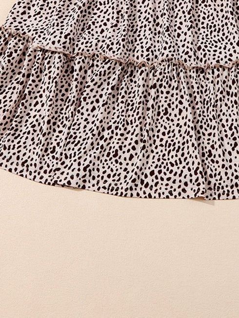 Loose Leopard Print V-neck Dress - Drop Shoulder- A-Line - Closed - Cape - Paneled