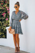 Loose Leopard Print V-neck Dress - Drop Shoulder- A-Line - Closed - Cape - Paneled