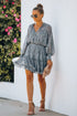 Loose Leopard Print V-neck Dress - Drop Shoulder- A-Line - Closed - Cape - Paneled