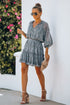 Loose Leopard Print V-neck Dress - Drop Shoulder- A-Line - Closed - Cape - Paneled