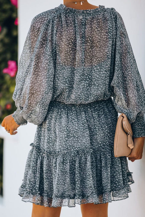 Loose Leopard Print V-neck Dress - Drop Shoulder- A-Line - Closed - Cape - Paneled