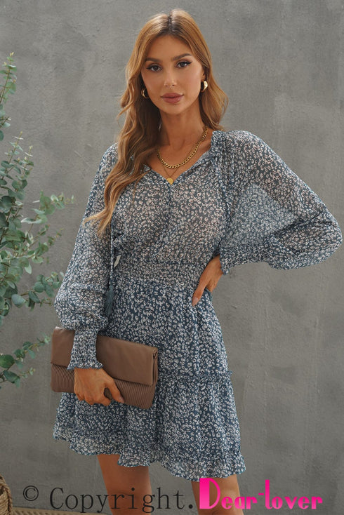 Loose Leopard Print V-neck Dress - Drop Shoulder- A-Line - Closed - Cape - Paneled