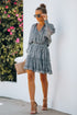 Loose Leopard Print V-neck Dress - Drop Shoulder- A-Line - Closed - Cape - Paneled