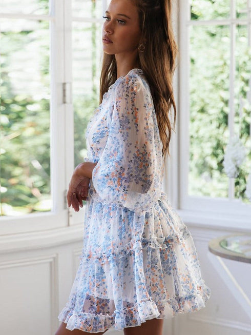 Loose Leopard Print V-neck Dress - Drop Shoulder- A-Line - Closed - Cape - Paneled